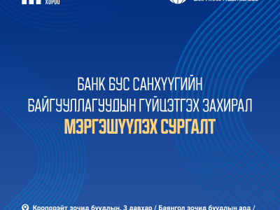 БАНК БУС САНХҮҮГИЙН БАЙГУУЛЛАГУУДЫН ГҮЙЦЭТГЭХ ЗАХИРАЛ МЭРГЭШҮҮЛЭХ СУРГАЛТ